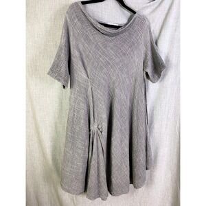 lamb Linen Gray Lagenlook Dress Minimalist Artisanal Tunic Scandinavian Style L
